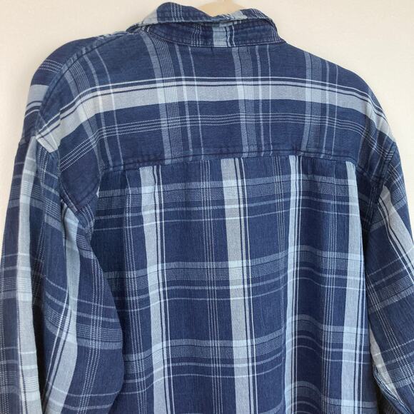 Product Think Tank Mens L Indigo Blue Plaid Flannel Sustainable Work Shirt Chore - Picture 10 of 10